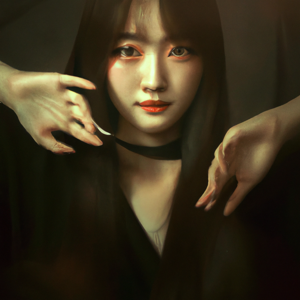 Filmic low-contrast portrait against gray backdrop with gentle Rembrandt light